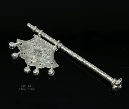 925 sterling silver pankhi fan for god puja, small silver hand fan ideal for Laddu Gopala Krishna offerings.