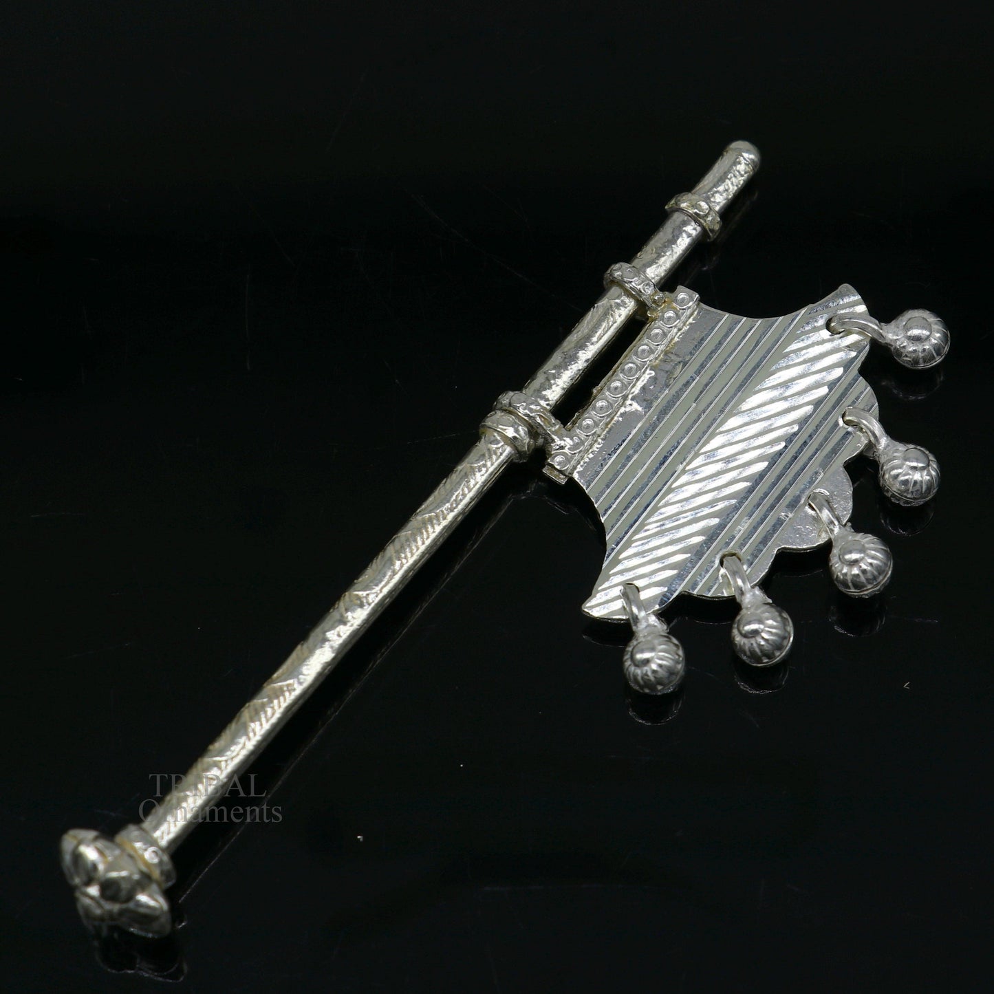 925 sterling silver pankhi, small fan or pankhi for god puja, best gifting to laddu gopala krishna, silver hand fan puja article su689 - TRIBAL ORNAMENTS