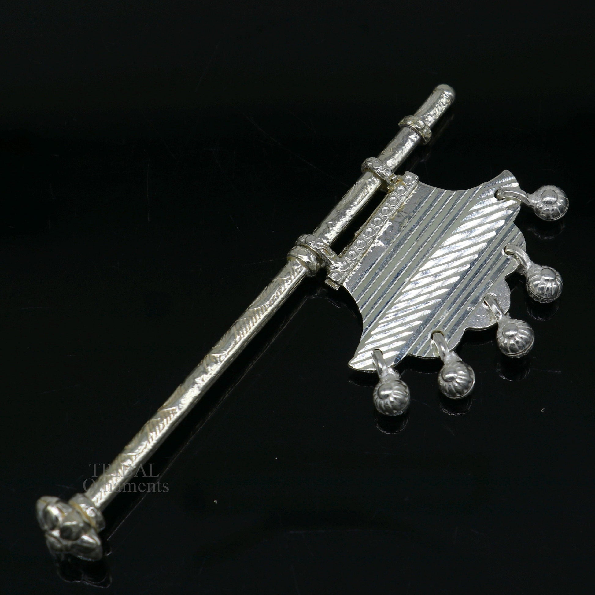 925 sterling silver pankhi, small fan or pankhi for god puja, best gifting to laddu gopala krishna, silver hand fan puja article su689 - TRIBAL ORNAMENTS