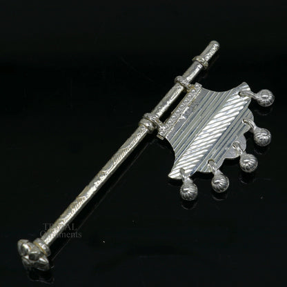 925 sterling silver pankhi, small fan or pankhi for god puja, best gifting to laddu gopala krishna, silver hand fan puja article su689 - TRIBAL ORNAMENTS