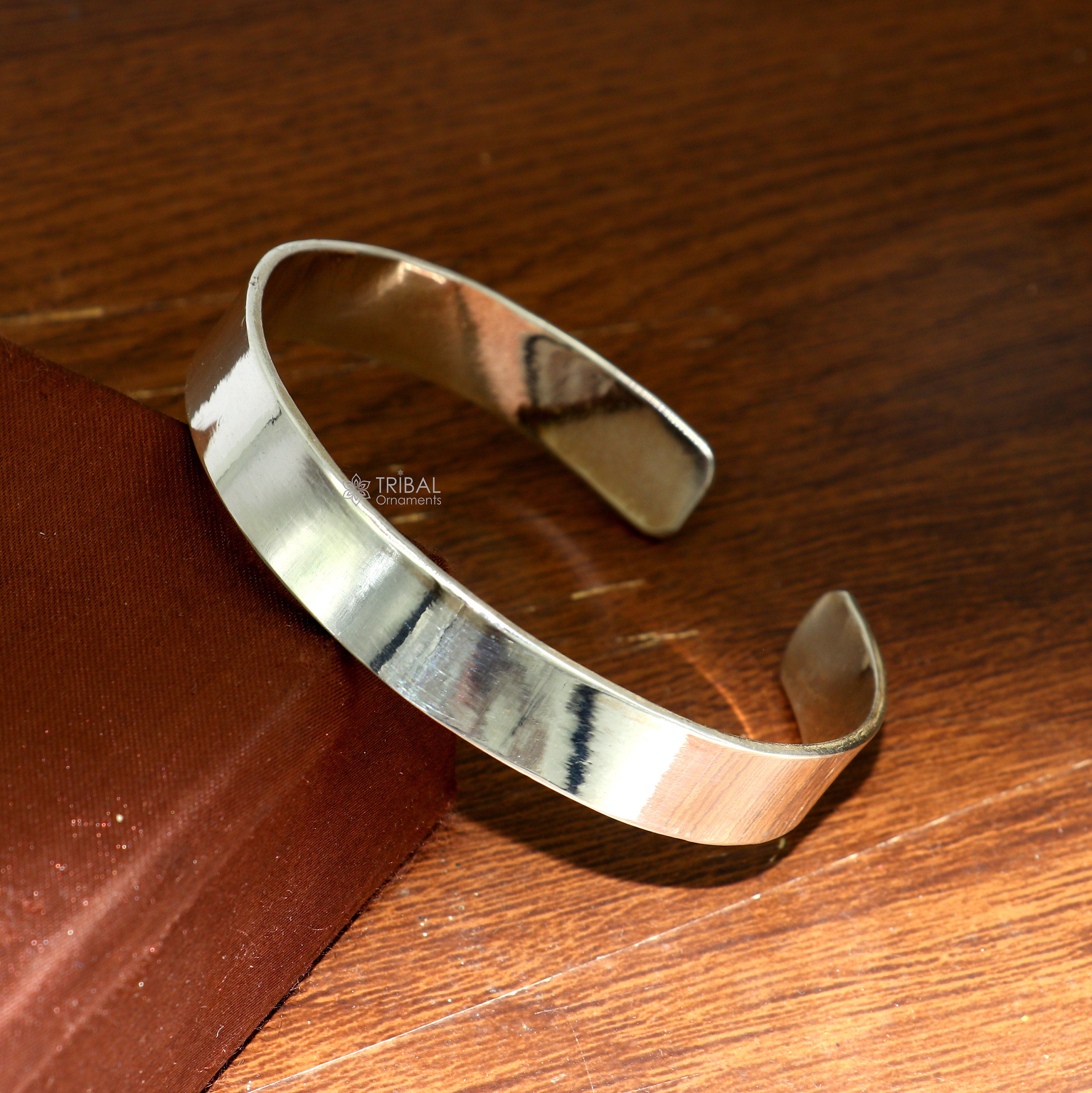 925 Sterling silver plain flat Bangle cuff kada for both men's