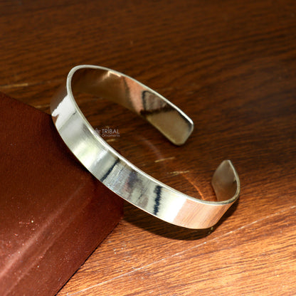 925 Sterling silver plain flat cuff bracelet for men and women, simple solid silver bangle or kada bracelet, tribal ornament style