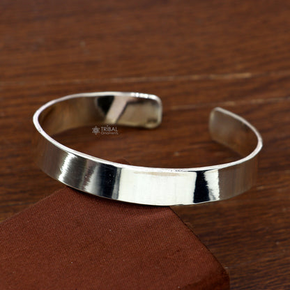 925 Sterling silver plain flat cuff bracelet for men and women, solid silver bangle with a minimalist design by Tribal Ornaments
