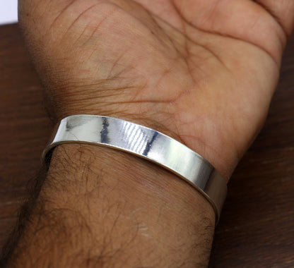 925 Sterling silver plain flat cuff bracelet for men and women, tribal ornaments solid silver bangle with minimalist design.