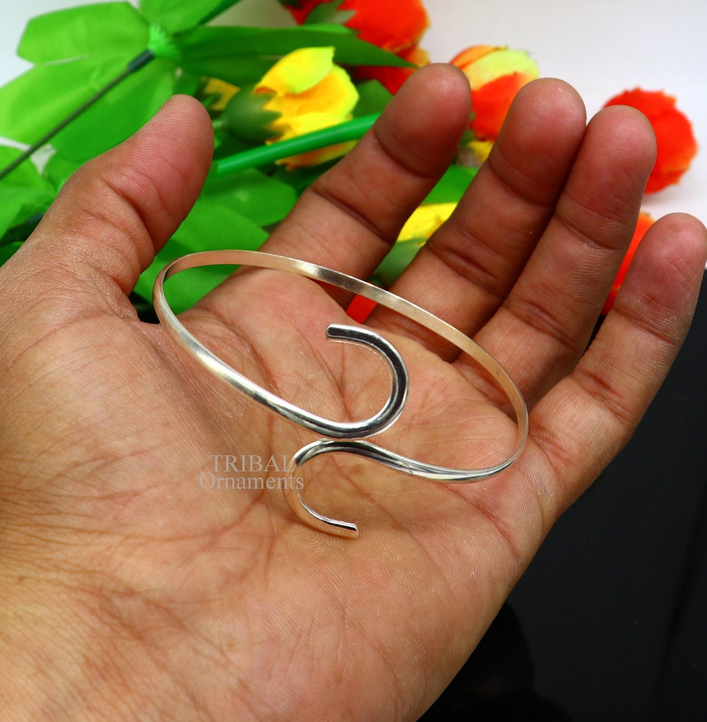 925 sterling silver plain shiny Adjustable bracelet kada, excellent personalized gifting stylish fancy bangle men's or girls Hnssk732 - TRIBAL ORNAMENTS