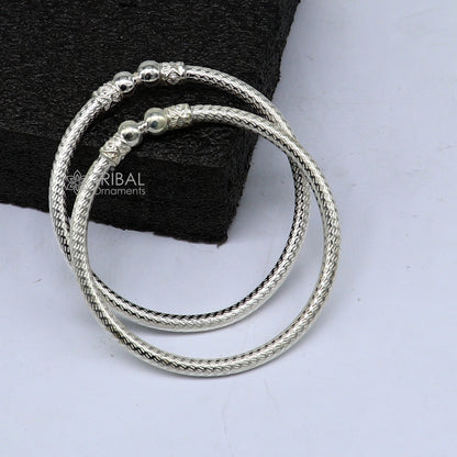 925 sterling silver shiny bangle bracelet from TRIBAL ORNAMENTS, stylish plain bright kada for men or girls, perfect for personalized gifting.