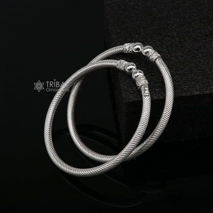 Shiny 925 sterling silver bangle bracelet, stylish and bright, perfect for personalized gifting for men or women, by TRIBAL ORNAMENTS.