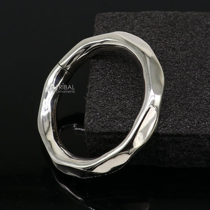 Sterling silver shiny bangle bracelet from Tribal Ornaments, stylish men's or girls' jewelry kada with a plain bright finish.