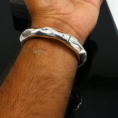 925 sterling silver bangle bracelet from TRIBAL ORNAMENTS, shiny and bright stylish kada jewelry for men or girls.