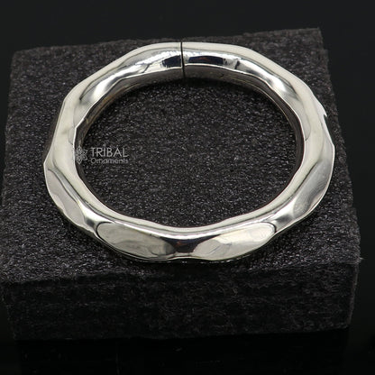 Shiny 925 sterling silver bangle bracelet, stylish plain kada jewelry for men or girls, by TRIBAL ORNAMENTS.
