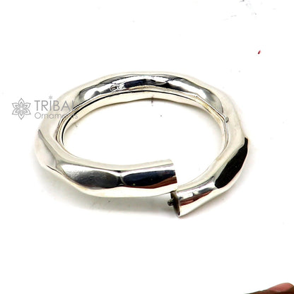 Sterling silver bangle bracelet, shiny and bright, stylish kada jewelry for men or girls, from TRIBAL ORNAMENTS