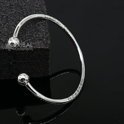 Sterling silver double ball bangle bracelet with shiny design, customized tribal jewelry cuff for brides and belly dance costumes