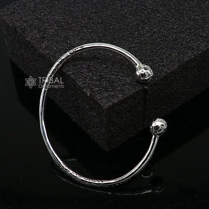 Sterling silver double ball bangle bracelet with shiny finish, custom-designed tribal jewelry for brides and belly dance costumes.