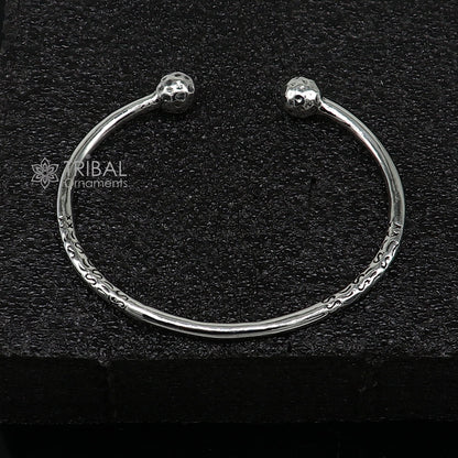 Sterling silver double ball bangle bracelet with shiny design, customized tribal style brides belly dance jewelry cuff.