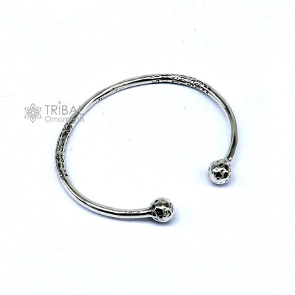 925 sterling silver double ball bangle bracelet with shiny design, customized tribal tribal ornament style, stylish bridal belly dance jewelry