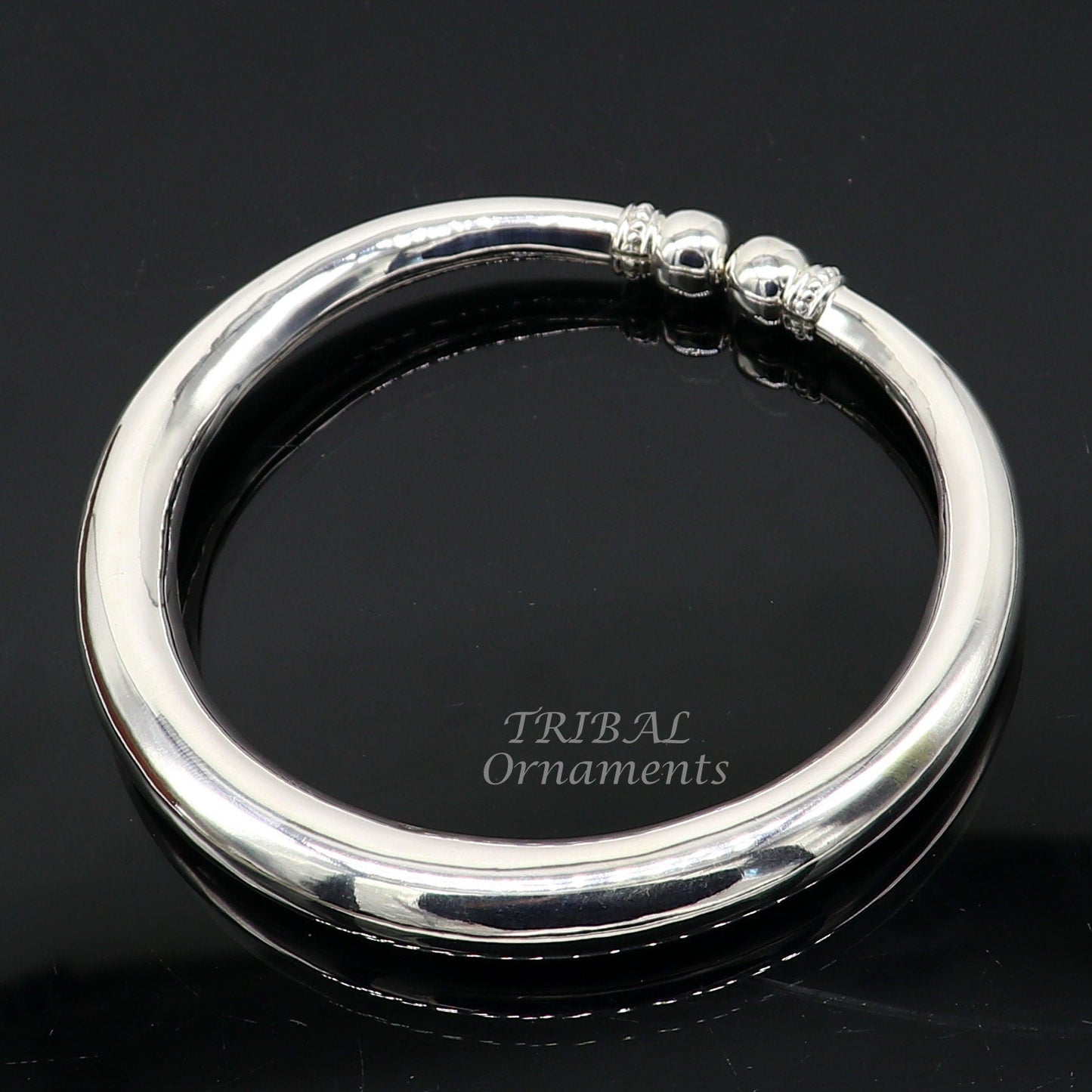 Sterling silver foot bracelet ankle kada with shiny plain design, unisex belly dance jewelry by Tribal Ornaments.