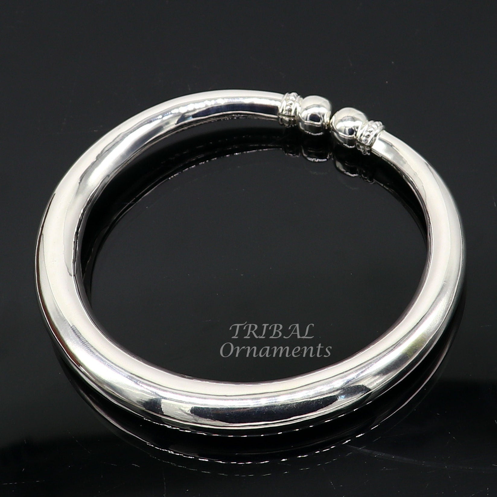 Sterling silver foot bracelet ankle kada with shiny plain design, unisex belly dance jewelry by Tribal Ornaments.