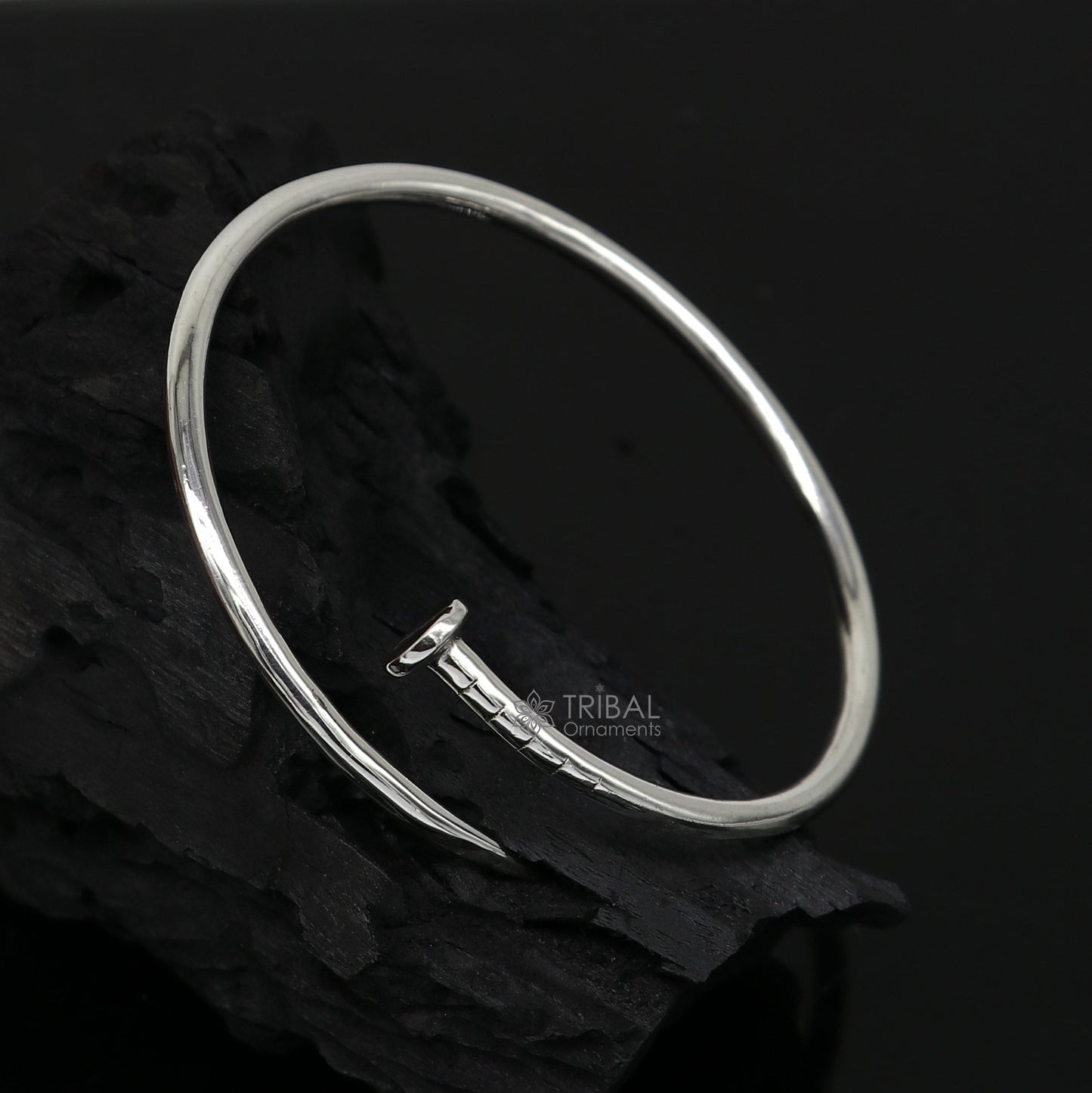 925 sterling silver plain shiny iron nail design cuff kada modern trendy fashion kada is a stunning and versatile piece of jewelry cuff160 - TRIBAL ORNAMENTS