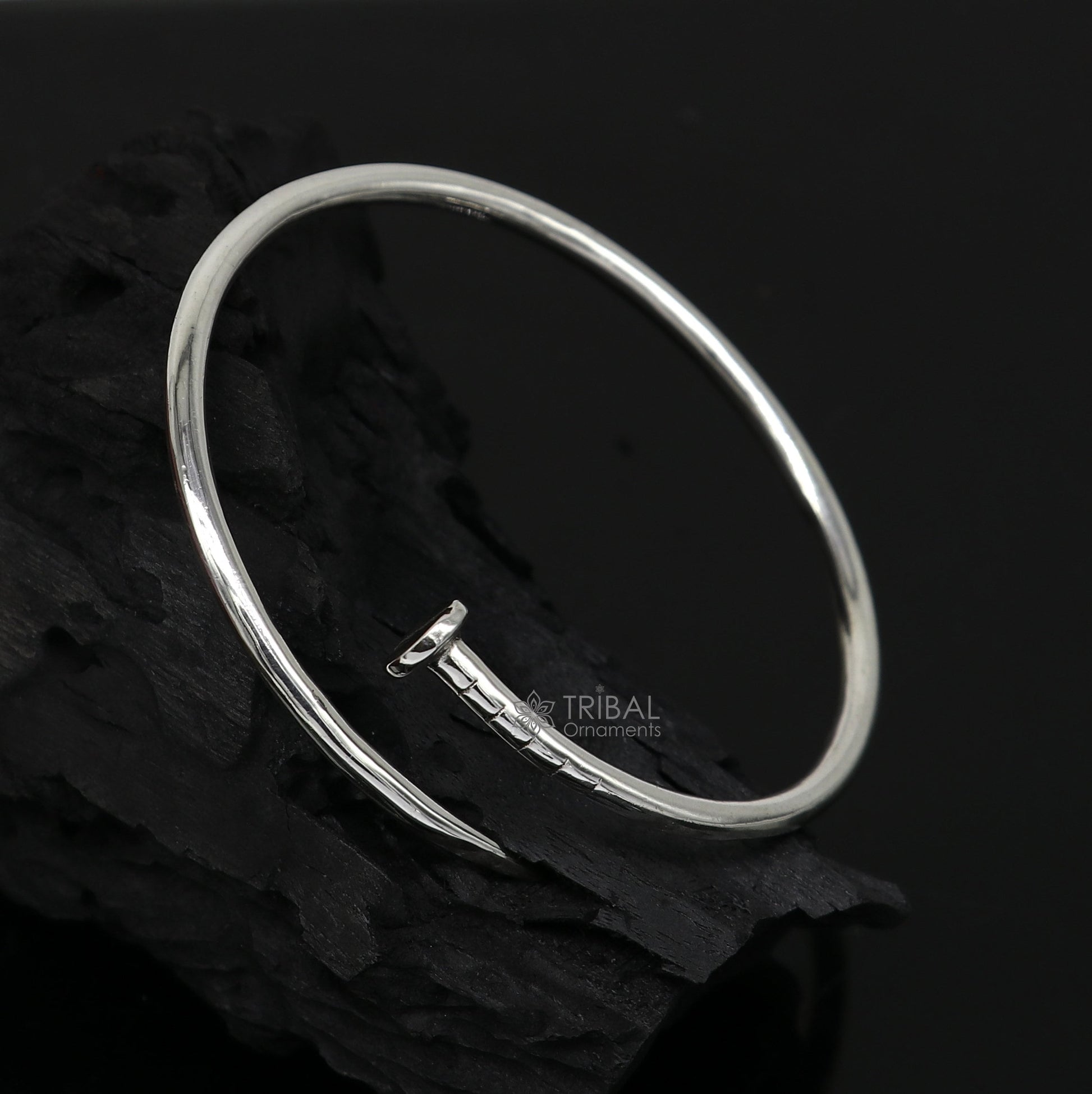925 sterling silver plain shiny iron nail design cuff kada modern trendy fashion kada is a stunning and versatile piece of jewelry cuff160 - TRIBAL ORNAMENTS