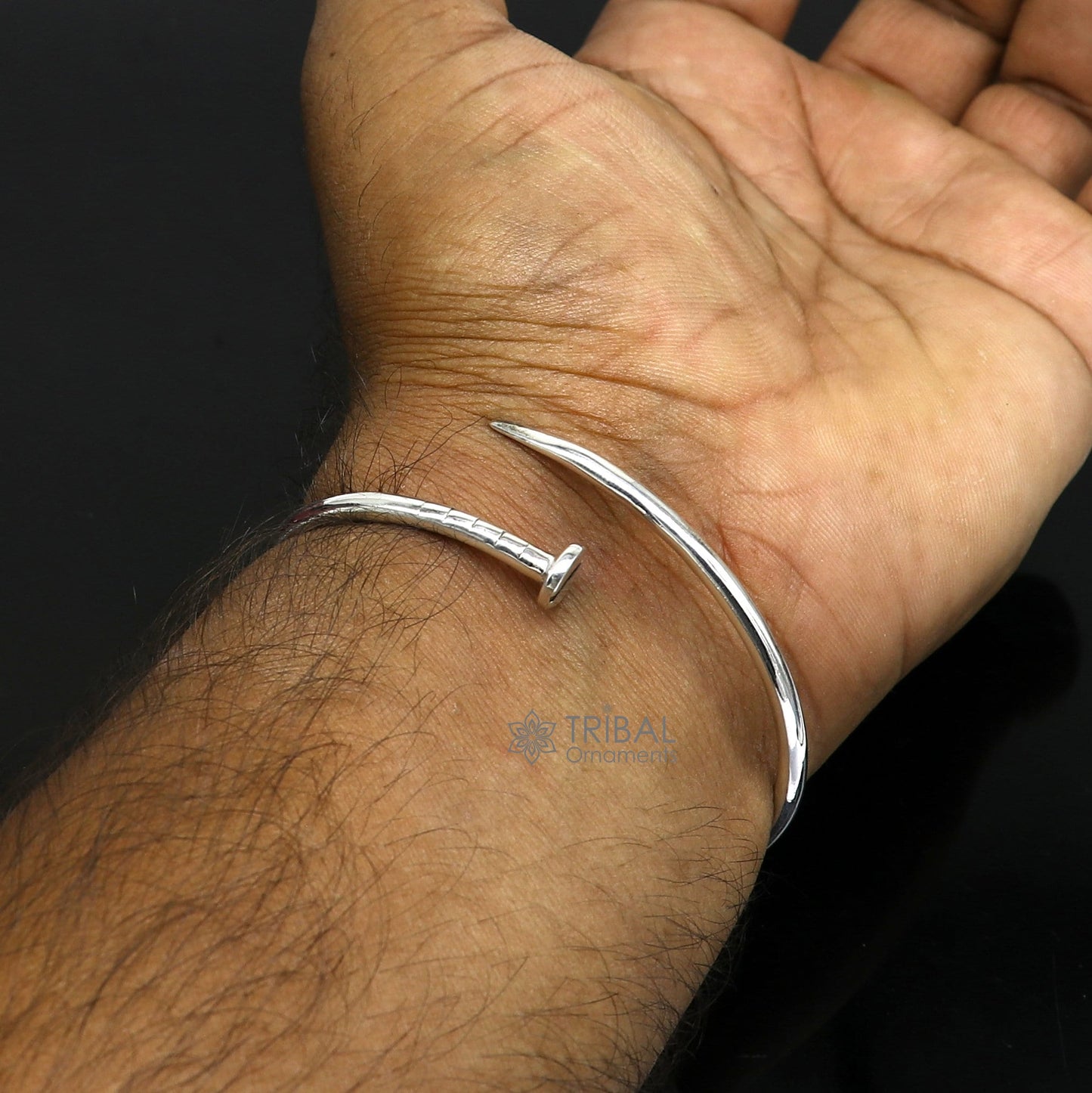 925 sterling silver plain shiny iron nail design cuff kada modern trendy fashion kada is a stunning and versatile piece of jewelry cuff160 - TRIBAL ORNAMENTS