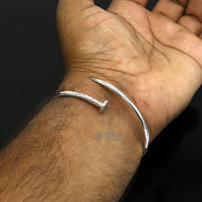 925 sterling silver plain shiny iron nail design cuff kada modern trendy fashion kada is a stunning and versatile piece of jewelry cuff160 - TRIBAL ORNAMENTS