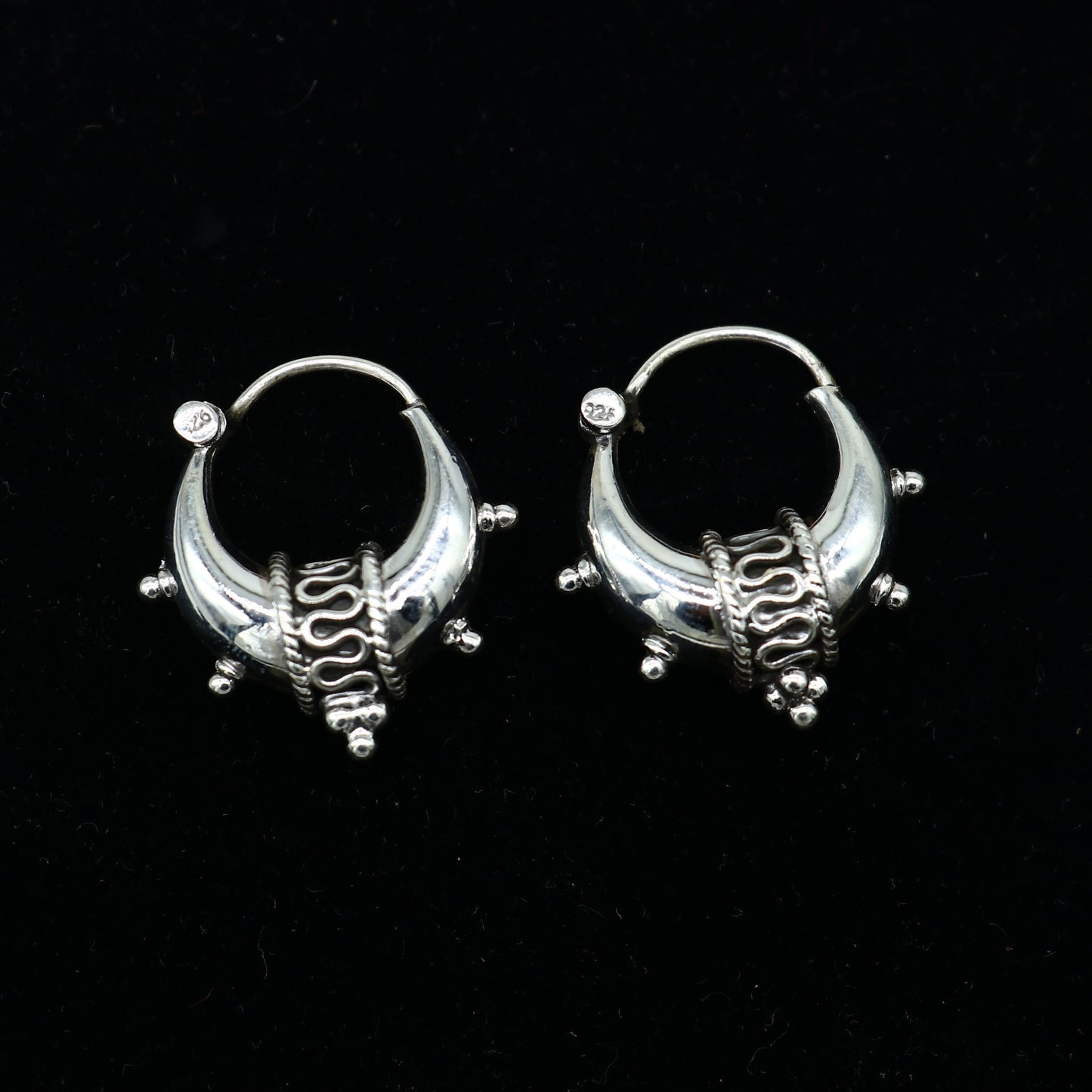 925 sterling silver plain shiny traditional cultural design elegant hoops earrings kundal tribal belly dance brides dainty jewelry s1157 - TRIBAL ORNAMENTS