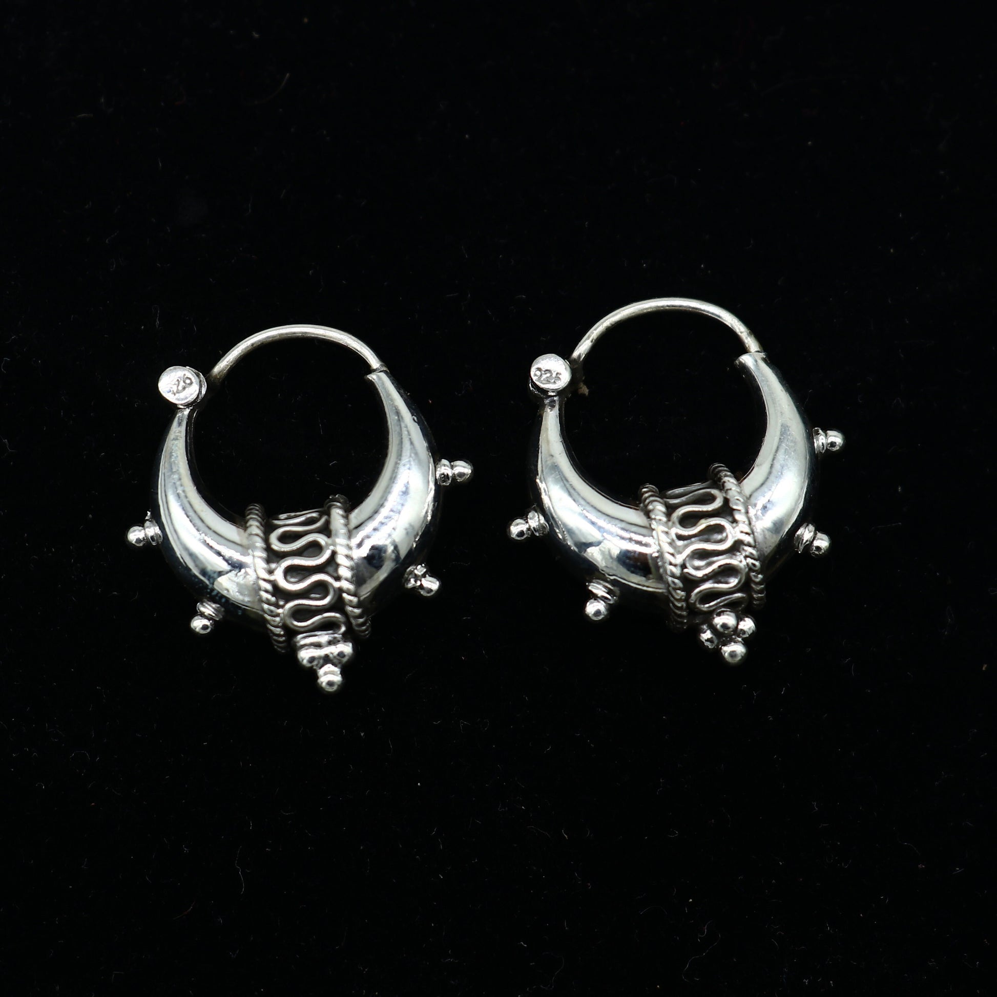 925 sterling silver plain shiny traditional cultural design elegant hoops earrings kundal tribal belly dance brides dainty jewelry s1157 - TRIBAL ORNAMENTS