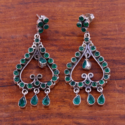 Sterling silver drop dangle earring with vibrant green onyx, handmade vintage style jewelry for girls' parties.