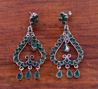 925 silver drop dangle earring with green onyx, vintage style handmade jewelry for girls, perfect for parties and special occasions