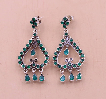925 sterling silver drop dangle stud earring with vibrant green onyx, vintage-style handmade jewelry for girls' parties from Tribal Ornaments