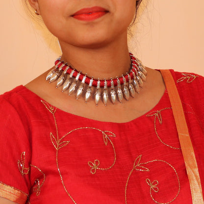 Sterling silver handmade charm necklace choker with tribal design, adjustable for belly dance, wedding, or party jewelry by Tribal Ornaments.