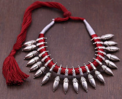 925 sterling silver handmade charm necklace and choker, adjustable tribal jewelry set for belly dance and wedding occasions.