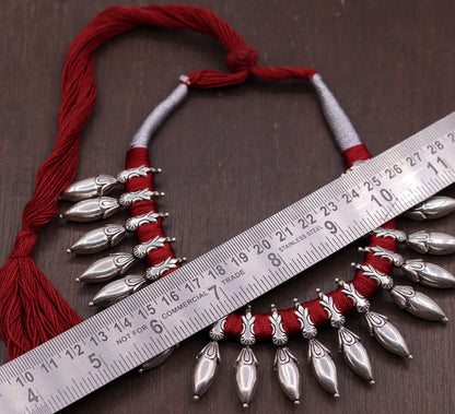 925 sterling silver handmade charm necklace and choker set with tribal designs, adjustable for belly dance, wedding, and party jewelry.