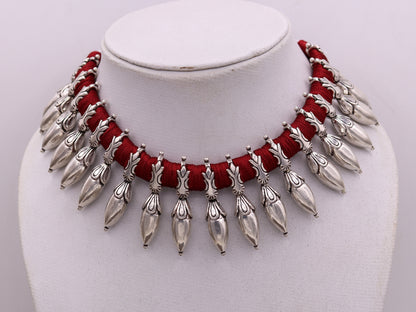 Handmade 925 sterling silver charm necklace and choker with tribal design, adjustable for belly dance, wedding, or party wear.