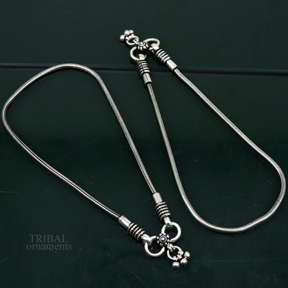 Sterling silver round snake chain ankle bracelet with a stylish, trendy design, perfect for belly dance and casual wear.