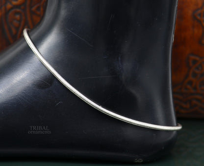 Sterling silver round snake chain ankle bracelet by TRIBAL ORNAMENTS, stylish and customized belly dance jewelry.