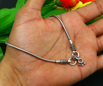 Sterling silver round snake chain ankle bracelet by TRIBAL ORNAMENTS, stylish and customized belly dance jewelry with a sleek, shiny finish.