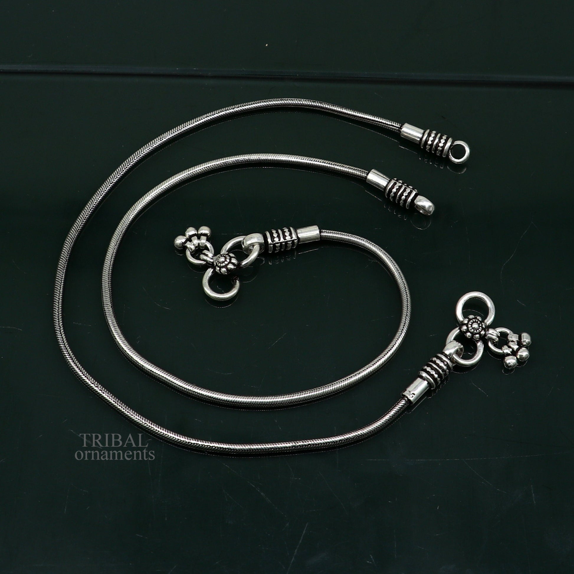925 sterling silver round snake chain ankle bracelet, excellent customized trendy stylish anklets bracelet belly dance jewelry nank427 - TRIBAL ORNAMENTS
