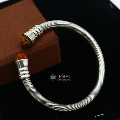 925 Sterling silver handmade fabulous designer Rudraksha kada bangle bracelet, by twisting,antique unisex jewelry nsk681 - TRIBAL ORNAMENTS