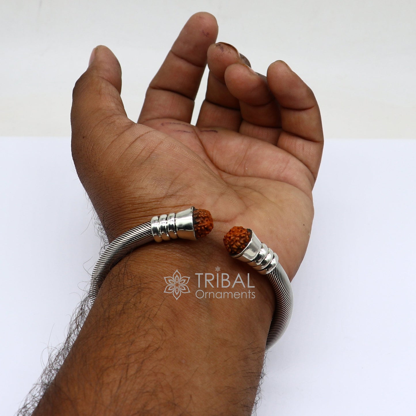 925 Sterling silver handmade fabulous designer Rudraksha kada bangle bracelet, by twisting,antique unisex jewelry nsk681 - TRIBAL ORNAMENTS
