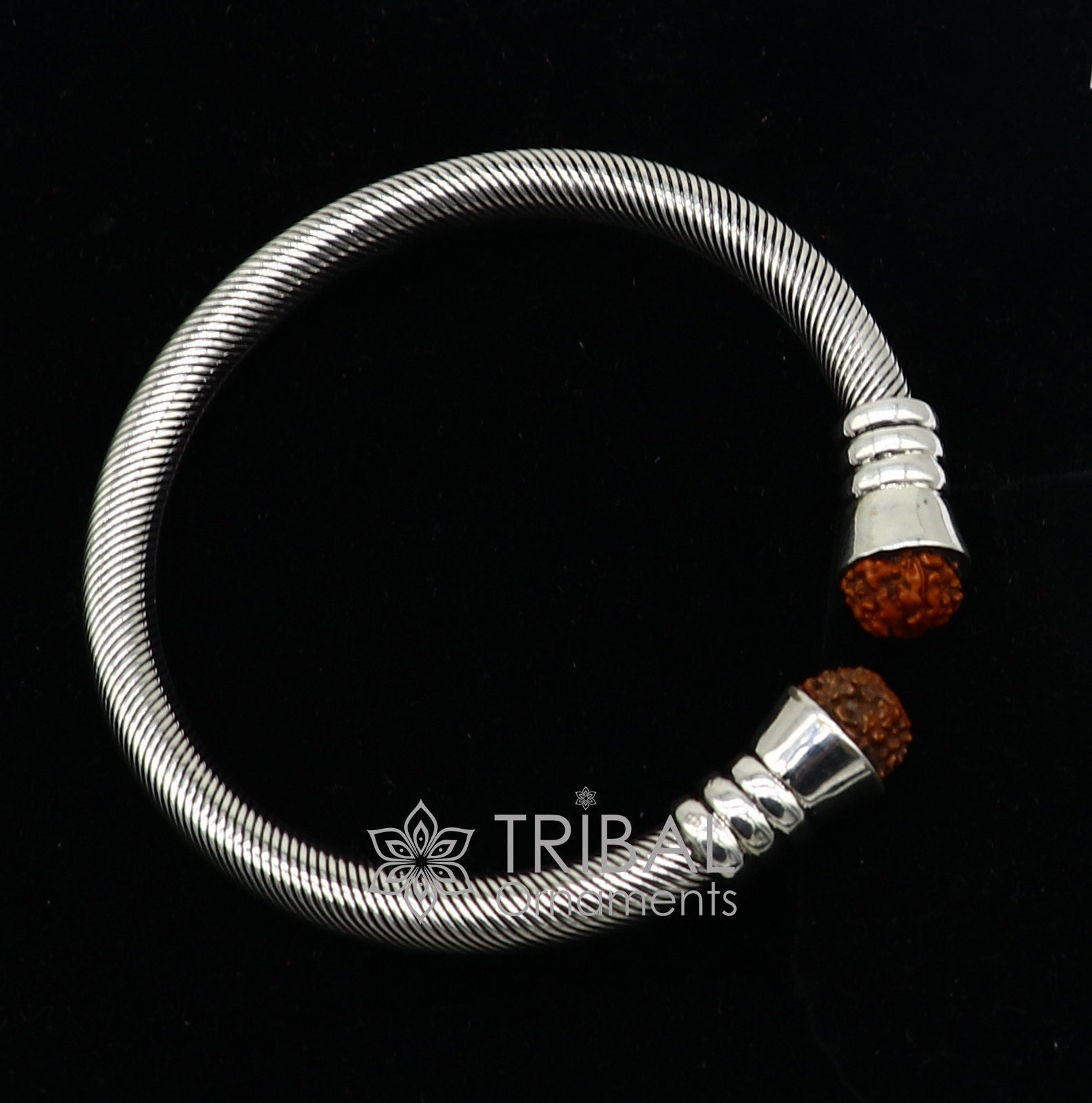 925 Sterling silver handmade fabulous designer Rudraksha kada bangle bracelet, by twisting,antique unisex jewelry nsk681 - TRIBAL ORNAMENTS