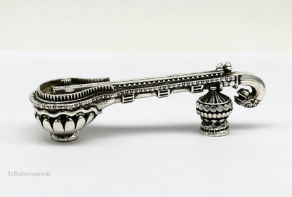 925 sterling silver Saraswati Veena, a detailed musical instrument for Goddess Sharda, ideal for puja and Hindu temple decor.