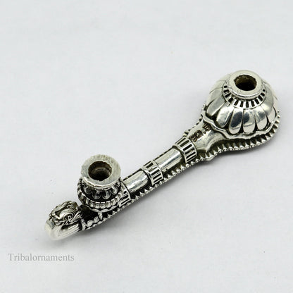 925 sterling silver Saraswati Veena, a detailed Hindu musical instrument sculpture for goddess Sharda, ideal for puja and temple decor.