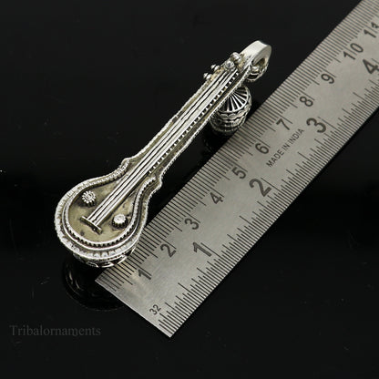 925 sterling silver Saraswati Veena, detailed musical instrument for Goddess Sharda, ideal for puja or temple decor by TRIBAL ORNAMENTS.