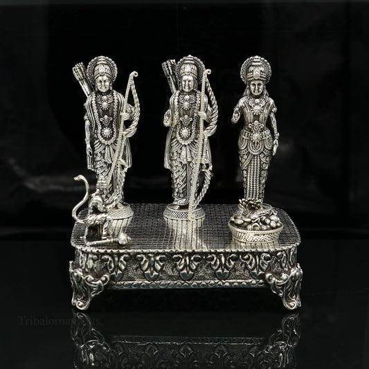 925 Sterling silver Silver Idols Sri Ram Darbar, Lord Shri Rama family, laxman and Seeta, handcrafted statue sculpture gifting art art119 - TRIBAL ORNAMENTS