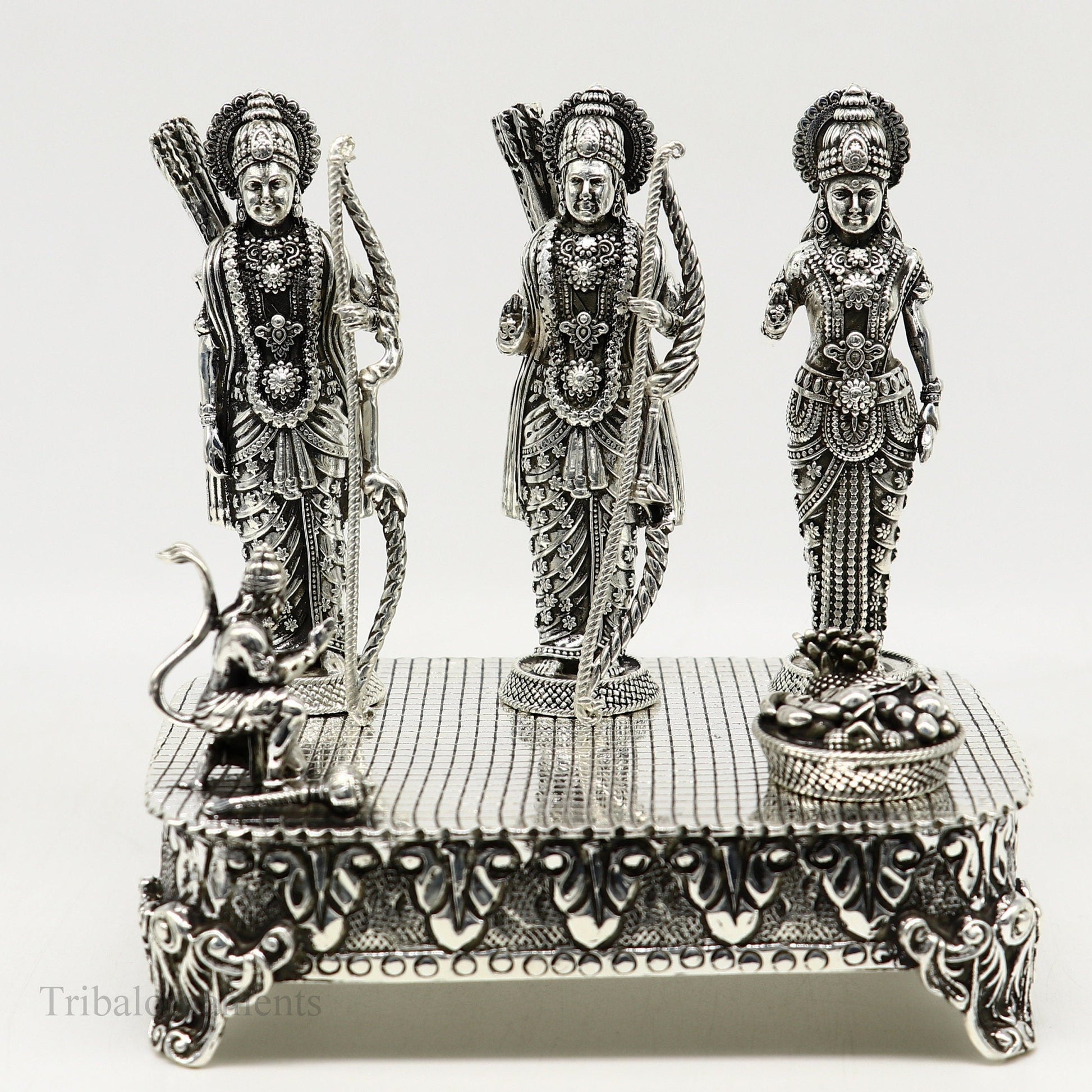 925 Sterling silver Silver Idols Sri Ram Darbar, Lord Shri Rama family, laxman and Seeta, handcrafted statue sculpture gifting art art119 - TRIBAL ORNAMENTS