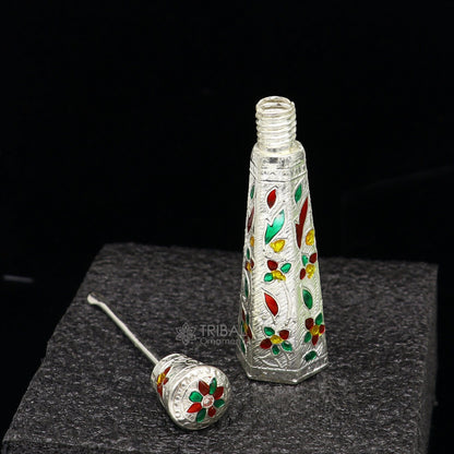 925 sterling silver sindur box by Tribal Ornaments, bridal enamel container for sindur, eyeliner, or jewelry storage.