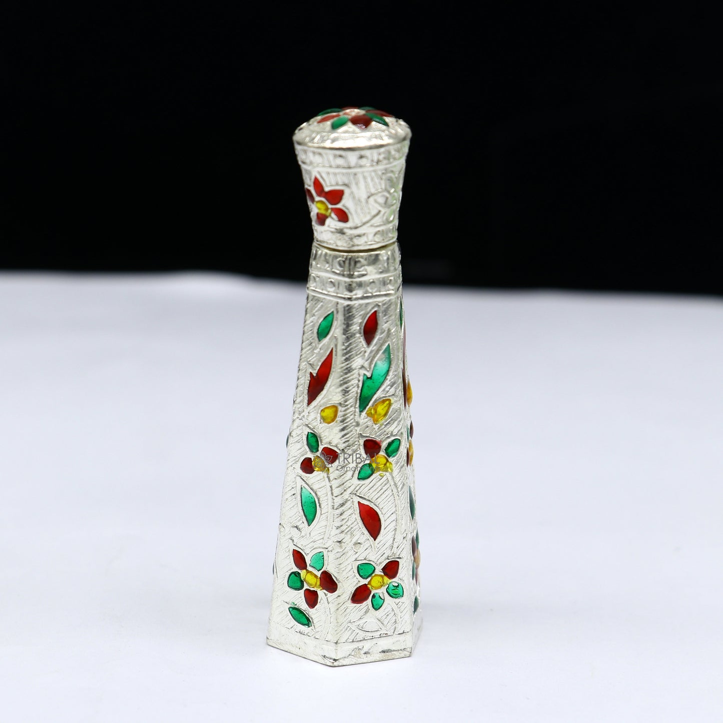 925 sterling silver sindur box by Tribal Ornaments, bridal enamel container for sindur, eyeliner, or jewelry storage.