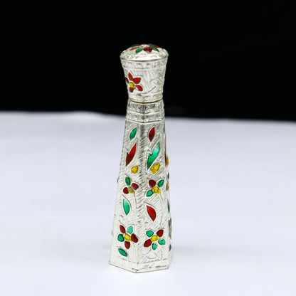 925 sterling silver sindur box by Tribal Ornaments, bridal enamel container for sindur, eyeliner, or jewelry storage.