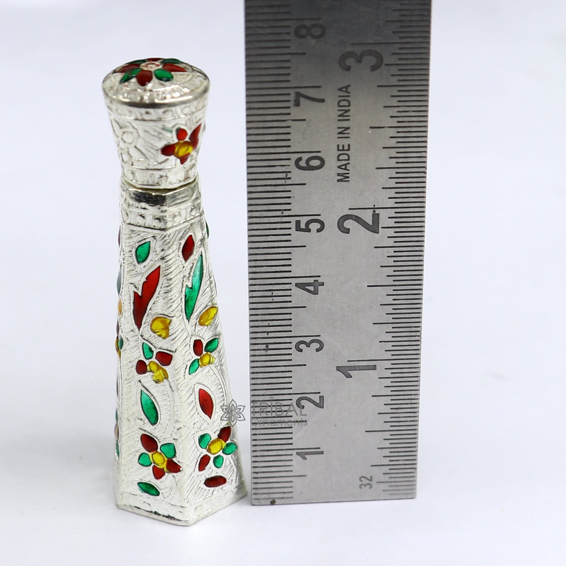 925 sterling silver sindur box for brides, bridal enamel casket container, decorative eyeliner and gift box by TRIBAL ORNAMENTS